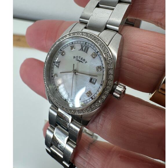 Rotary Havana Silver Diamond Bezel Pearl Face Quartz Watch - Picture 8 of 15